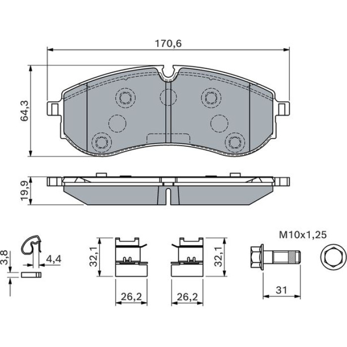 BOSCH 0 986 460 115 Bremsbelagsatz, Scheibenbremse
