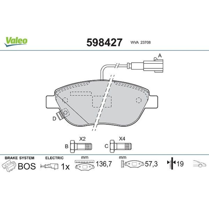 Valeo 598427 Bremsbelagsatz, Scheibenbremse Valeo 598427 Bremsbelagsatz, Scheibenbremse