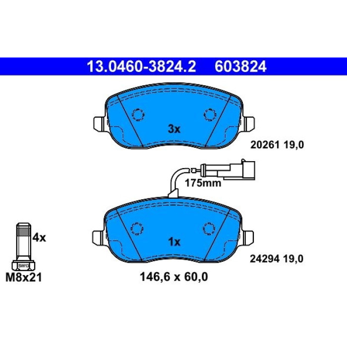 ATE 13.0460-3824.2 Bremsbelagsatz, Scheibenbremse ATE 13.0460-3824.2 Bremsbelagsatz, Scheibenbremse