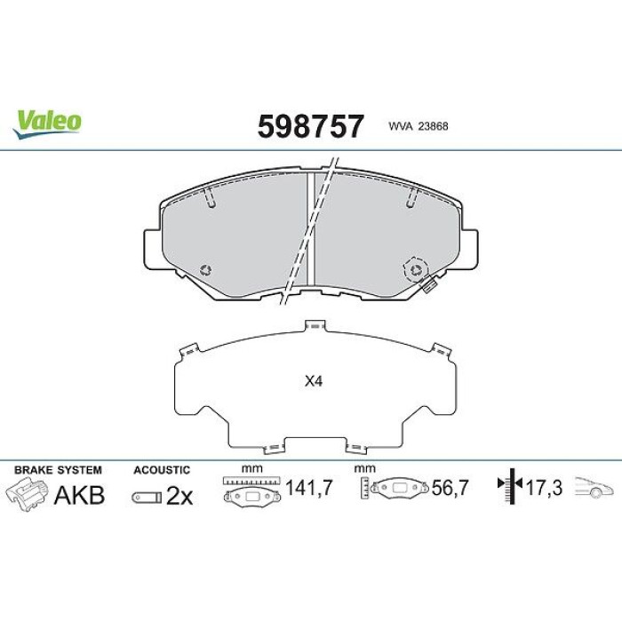 Valeo 598757 Bremsbelagsatz, Scheibenbremse Valeo 598757 Bremsbelagsatz, Scheibenbremse