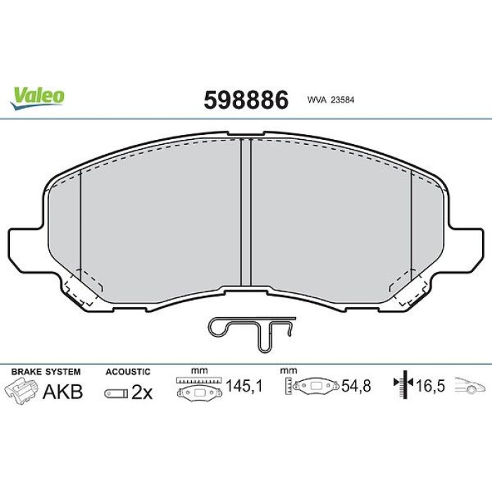 Valeo 598886 Bremsbelagsatz, Scheibenbremse