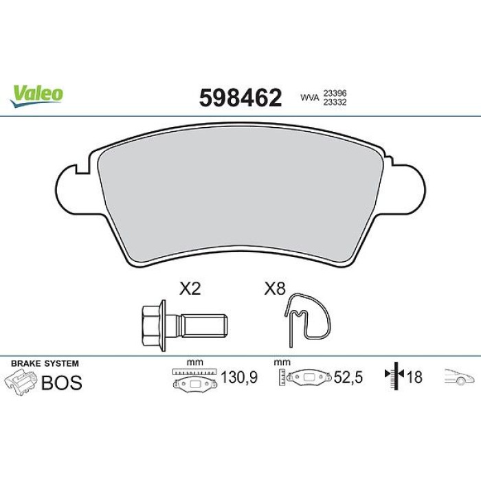 Valeo 598462 Bremsbelagsatz, Scheibenbremse