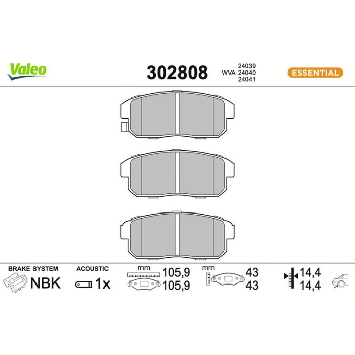 Valeo 302808 Bremsbelagsatz, Scheibenbremse ESSENTIAL Valeo 302808 Bremsbelagsatz, Scheibenbremse ESSENTIAL