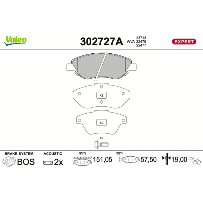 Valeo 302727A Bremsbelagsatz, Scheibenbremse EXPERT