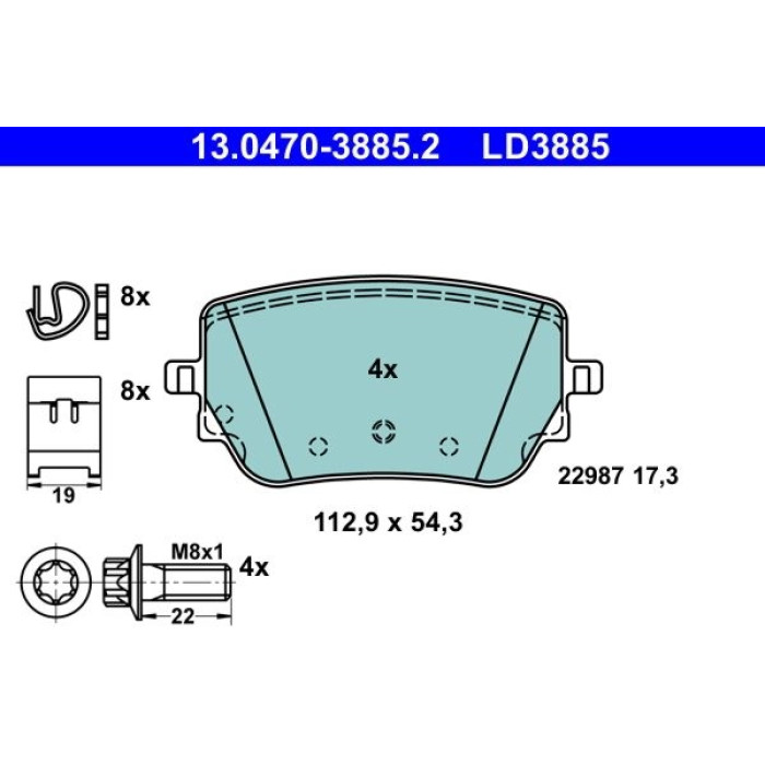 ATE 13.0470-3885.2 Bremsbelagsatz, Scheibenbremse Ceramic ATE 13.0470-3885.2 Bremsbelagsatz, Scheibenbremse Ceramic