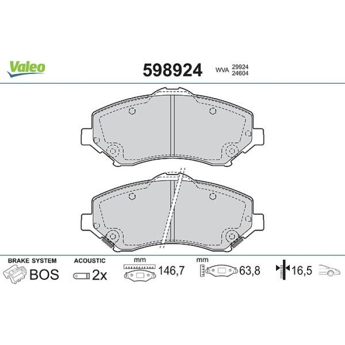 Valeo 598924 Bremsbelagsatz, Scheibenbremse Valeo 598924 Bremsbelagsatz, Scheibenbremse
