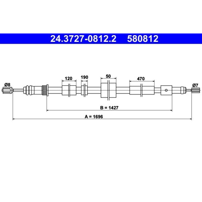 ATE 24.3727-0812.2 Seilzug, Feststellbremse ATE 24.3727-0812.2 Seilzug, Feststellbremse