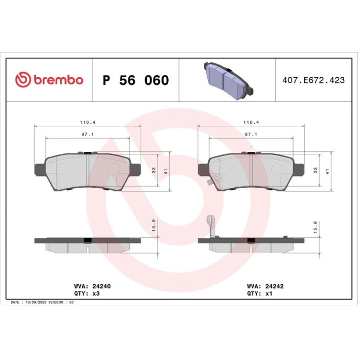 Brembo P 56 060 Bremsbelagsatz, Scheibenbremse PRIME LINE Brembo P 56 060 Bremsbelagsatz, Scheibenbremse PRIME LINE