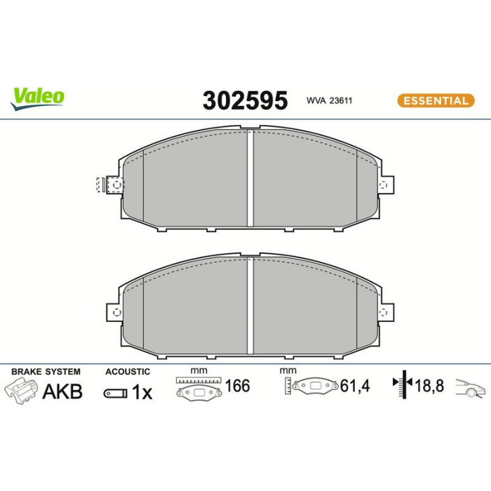 Valeo 302595 Bremsbelagsatz, Scheibenbremse ESSENTIAL Valeo 302595 Bremsbelagsatz, Scheibenbremse ESSENTIAL