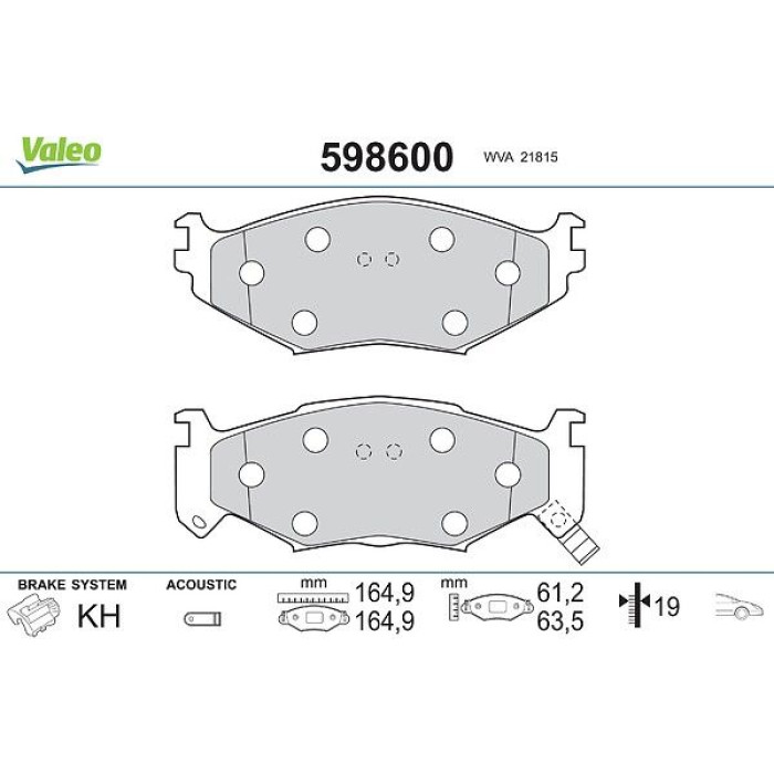 Valeo 598600 Bremsbelagsatz, Scheibenbremse