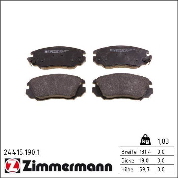 Zimmermann 24415.190.1 Bremsbelagsatz, Scheibenbremse Zimmermann 24415.190.1 Bremsbelagsatz, Scheibenbremse