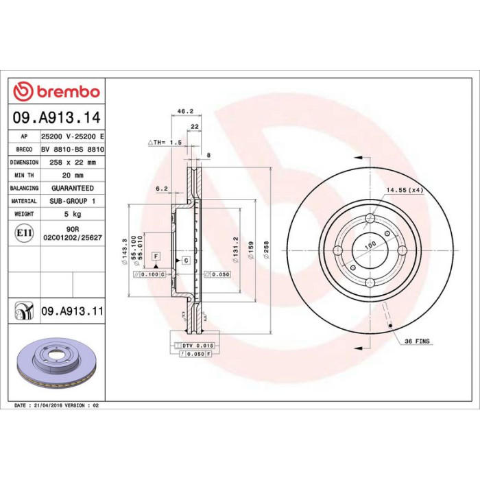 Brembo 09.A913.11 Bremsscheibe PRIME LINE - UV Coated Brembo 09.A913.11 Bremsscheibe PRIME LINE - UV Coated