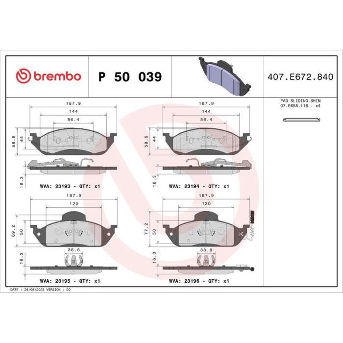 Brembo P 50 039 Bremsbelagsatz, Scheibenbremse PRIME LINE Brembo P 50 039 Bremsbelagsatz, Scheibenbremse PRIME LINE