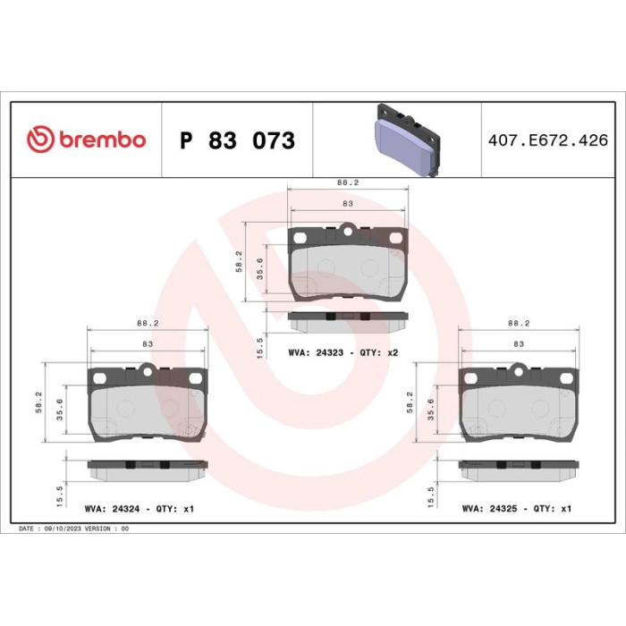 Brembo P 83 073 Bremsbelagsatz, Scheibenbremse PRIME LINE