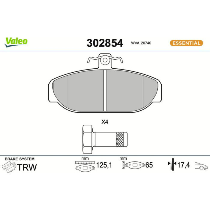 Valeo 302854 Bremsbelagsatz, Scheibenbremse ESSENTIAL Valeo 302854 Bremsbelagsatz, Scheibenbremse ESSENTIAL