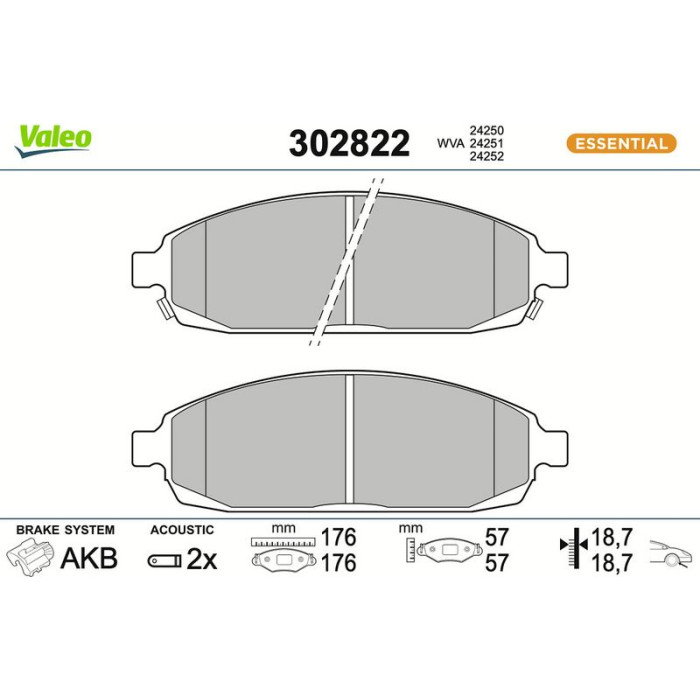 Valeo 302822 Bremsbelagsatz, Scheibenbremse ESSENTIAL Valeo 302822 Bremsbelagsatz, Scheibenbremse ESSENTIAL