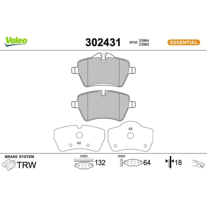 Valeo 302431 Bremsbelagsatz, Scheibenbremse ESSENTIAL Valeo 302431 Bremsbelagsatz, Scheibenbremse ESSENTIAL