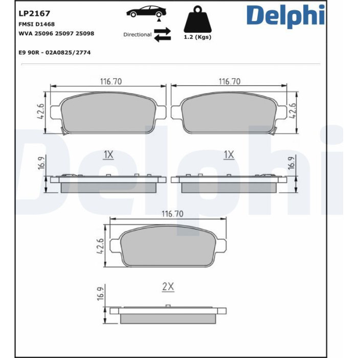 Delphi LP2167 Bremsbelagsatz, Scheibenbremse Delphi LP2167 Bremsbelagsatz, Scheibenbremse