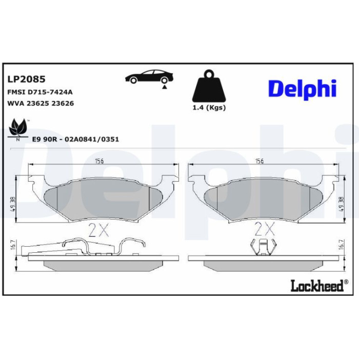 Delphi LP2085 Bremsbelagsatz, Scheibenbremse Delphi LP2085 Bremsbelagsatz, Scheibenbremse
