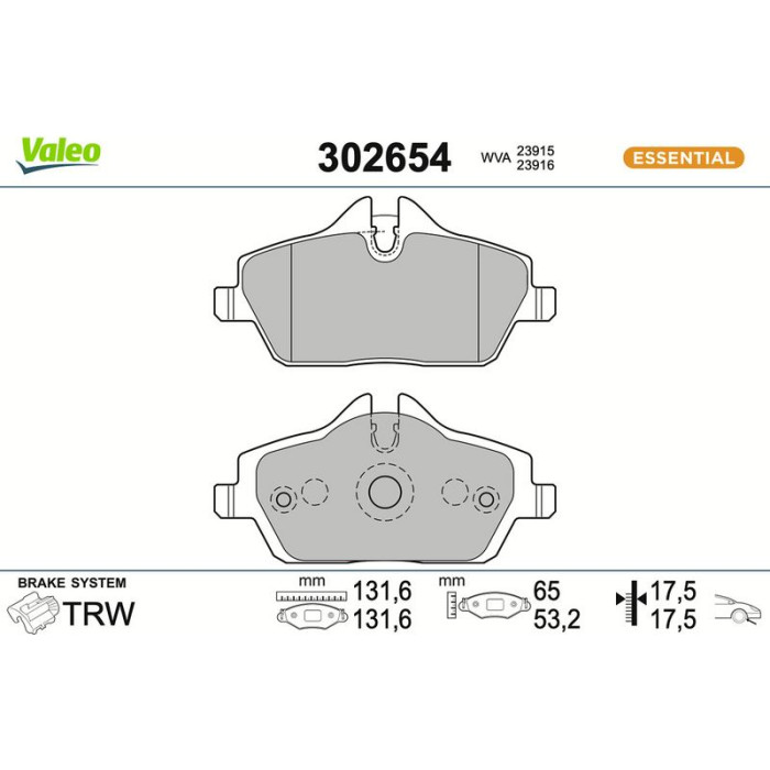 Valeo 302654 Bremsbelagsatz, Scheibenbremse ESSENTIAL Valeo 302654 Bremsbelagsatz, Scheibenbremse ESSENTIAL