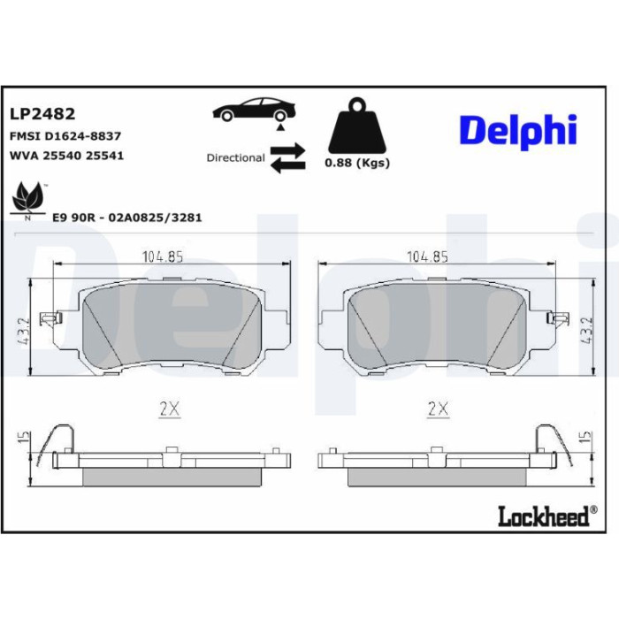 Delphi LP2482 Bremsbelagsatz, Scheibenbremse Delphi LP2482 Bremsbelagsatz, Scheibenbremse