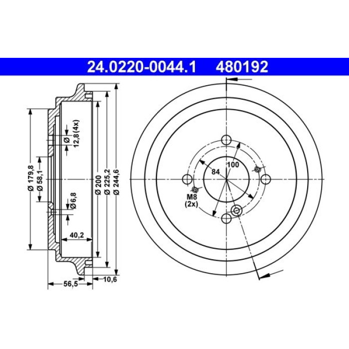 ATE 24.0220-0044.1 Bremstrommel