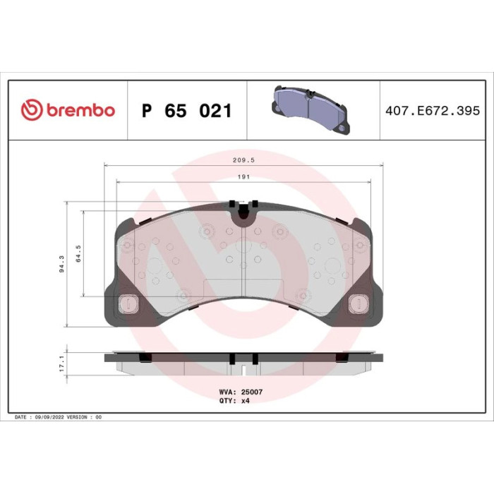 Brembo P 65 021 Bremsbelagsatz, Scheibenbremse PRIME LINE