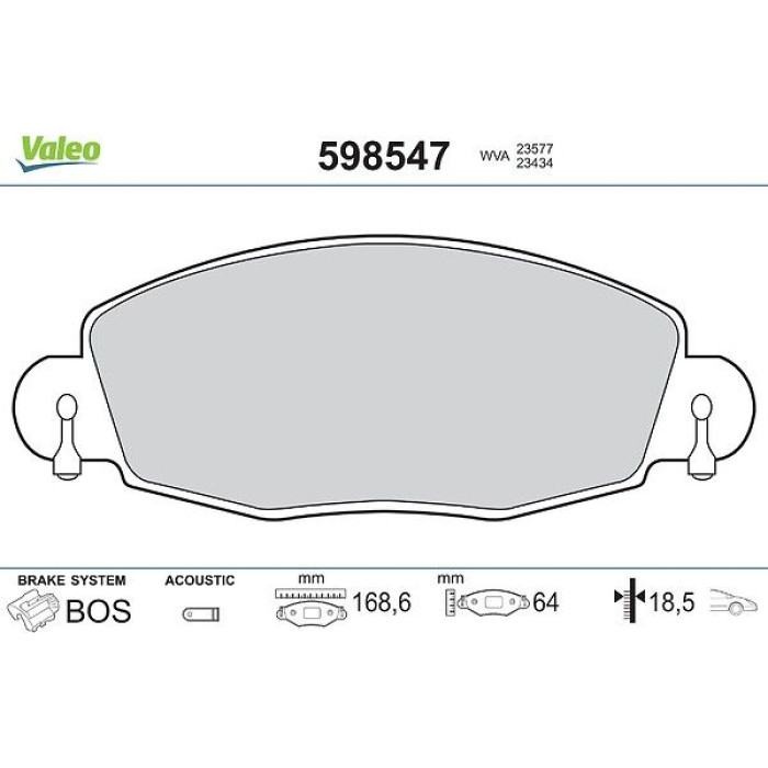 Valeo 598547 Bremsbelagsatz, Scheibenbremse Valeo 598547 Bremsbelagsatz, Scheibenbremse