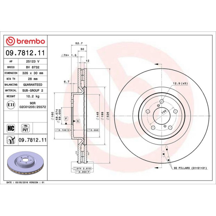 Brembo 09.7812.11 Bremsscheibe PRIME LINE - UV Coated Brembo 09.7812.11 Bremsscheibe PRIME LINE - UV Coated