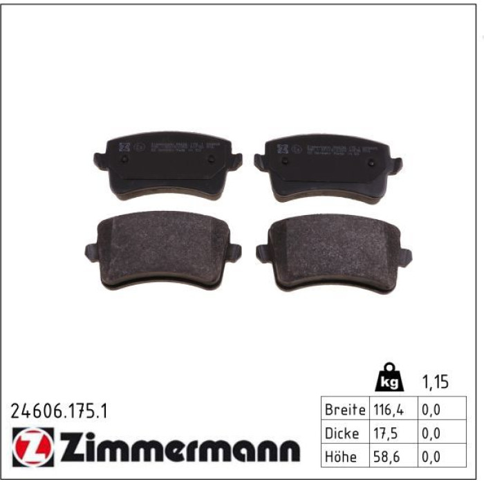 Zimmermann 24606.175.1 Bremsbelagsatz, Scheibenbremse Zimmermann 24606.175.1 Bremsbelagsatz, Scheibenbremse