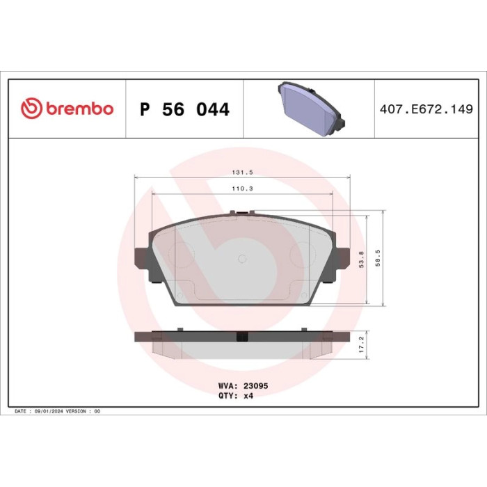 Brembo P 56 044 Bremsbelagsatz, Scheibenbremse PRIME LINE Brembo P 56 044 Bremsbelagsatz, Scheibenbremse PRIME LINE