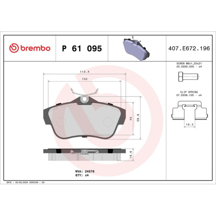 Brembo P 61 095 Bremsbelagsatz, Scheibenbremse PRIME LINE