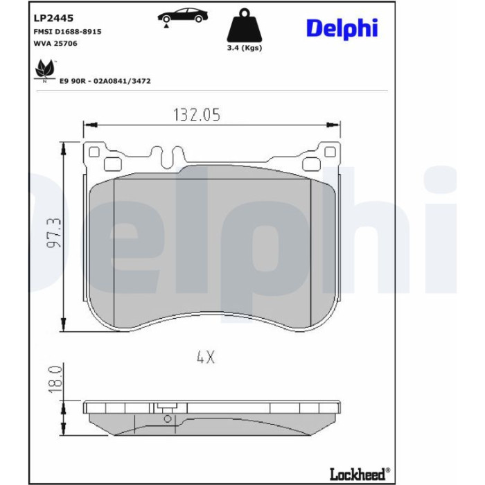 Delphi LP2445 Bremsbelagsatz, Scheibenbremse Delphi LP2445 Bremsbelagsatz, Scheibenbremse