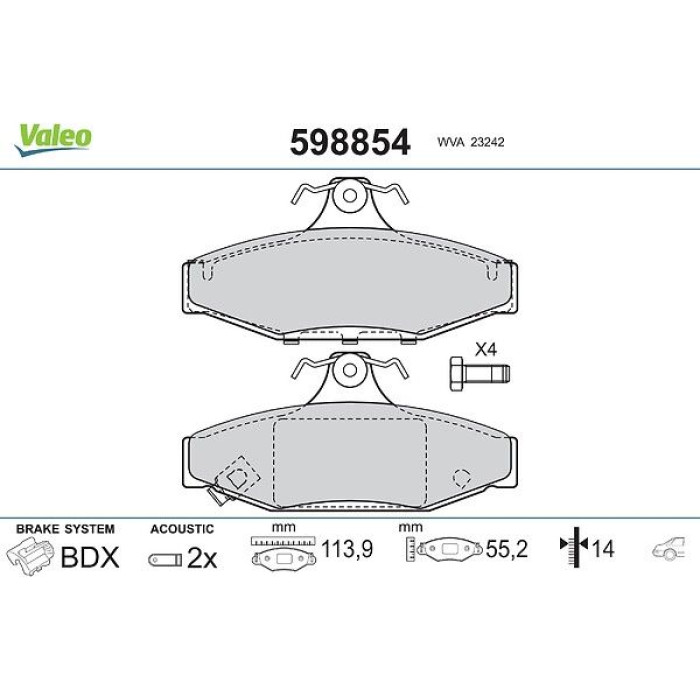 Valeo 598854 Bremsbelagsatz, Scheibenbremse Valeo 598854 Bremsbelagsatz, Scheibenbremse