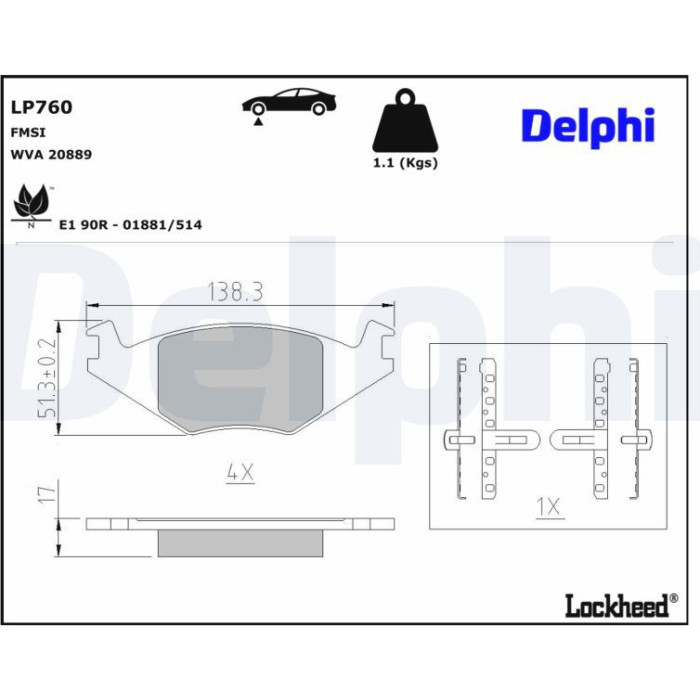 Delphi LP760 Bremsbelagsatz, Scheibenbremse Delphi LP760 Bremsbelagsatz, Scheibenbremse
