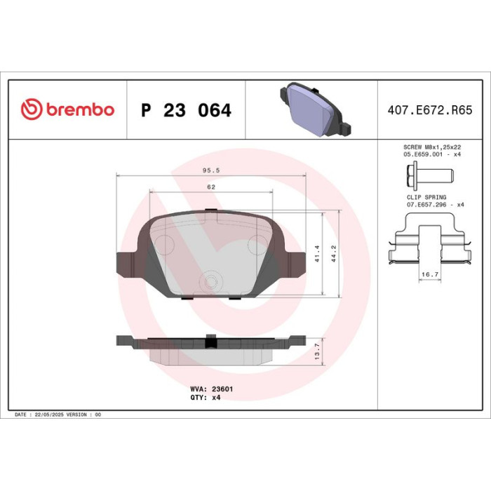Brembo P 23 064 Bremsbelagsatz, Scheibenbremse PRIME LINE Brembo P 23 064 Bremsbelagsatz, Scheibenbremse PRIME LINE