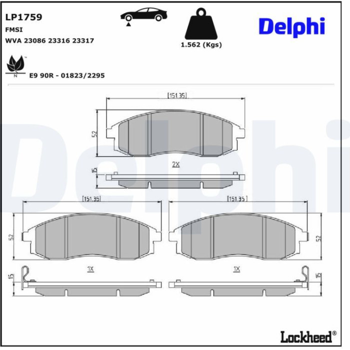 Delphi LP1759 Bremsbelagsatz, Scheibenbremse Delphi LP1759 Bremsbelagsatz, Scheibenbremse