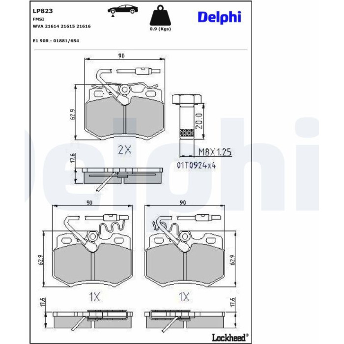 Delphi LP823 Bremsbelagsatz, Scheibenbremse Delphi LP823 Bremsbelagsatz, Scheibenbremse
