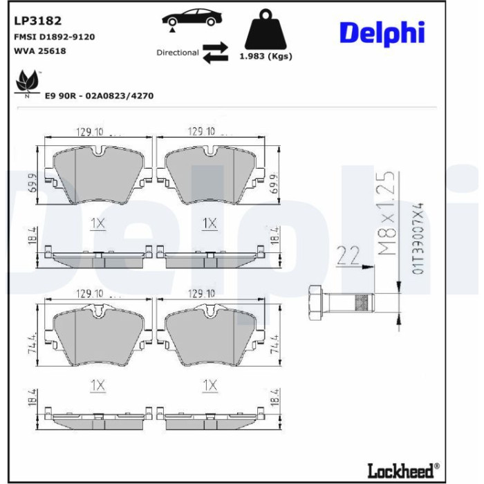 Delphi LP3182 Bremsbelagsatz, Scheibenbremse Delphi LP3182 Bremsbelagsatz, Scheibenbremse