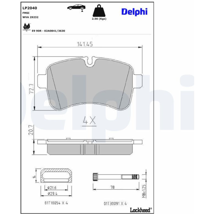 Delphi LP2040 Bremsbelagsatz, Scheibenbremse Delphi LP2040 Bremsbelagsatz, Scheibenbremse