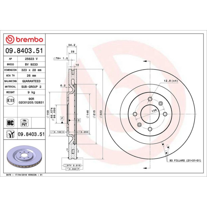 Brembo 09.8403.51 Bremsscheibe PRIME LINE - UV Coated Brembo 09.8403.51 Bremsscheibe PRIME LINE - UV Coated