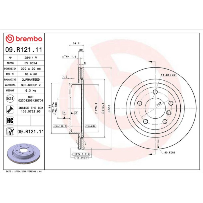Brembo 09.R121.11 Bremsscheibe PRIME LINE - UV Coated Brembo 09.R121.11 Bremsscheibe PRIME LINE - UV Coated
