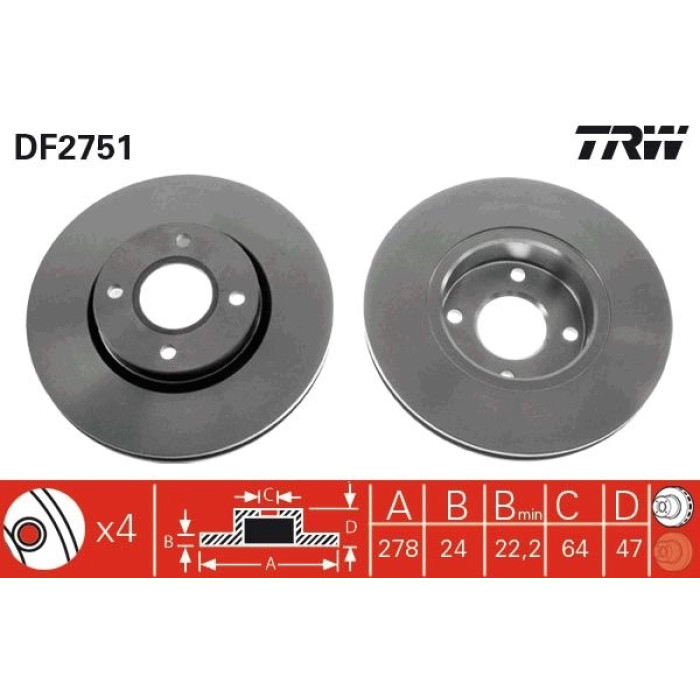 TRW DF2751 Bremsscheibe TRW DF2751 Bremsscheibe