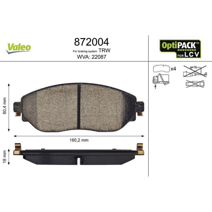 Valeo 872004 Bremsbelagsatz, Scheibenbremse OPTIPACK for LCV