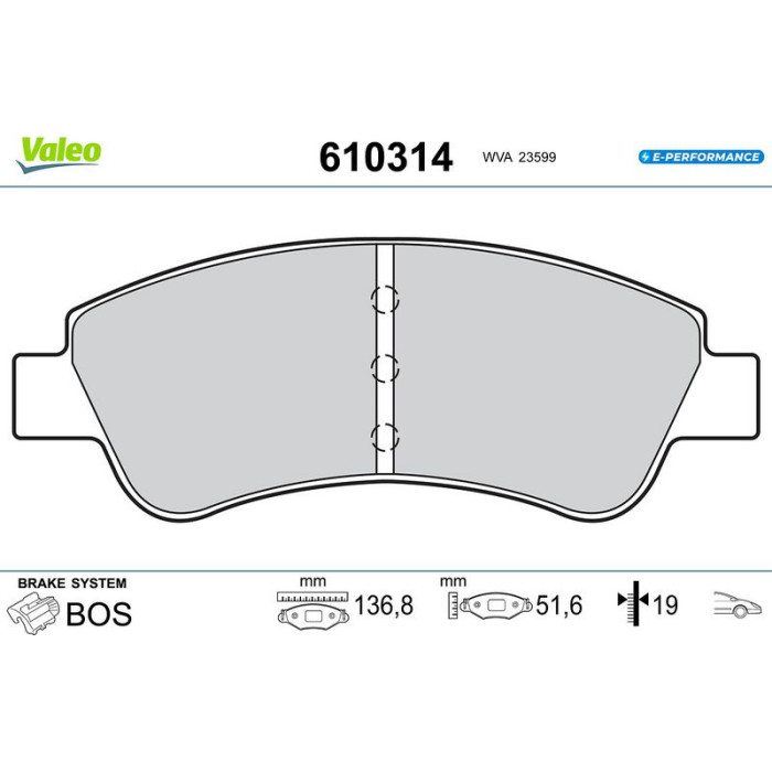 Valeo 610314 Bremsbelagsatz, Scheibenbremse E-PERFORMANCE Valeo 610314 Bremsbelagsatz, Scheibenbremse E-PERFORMANCE