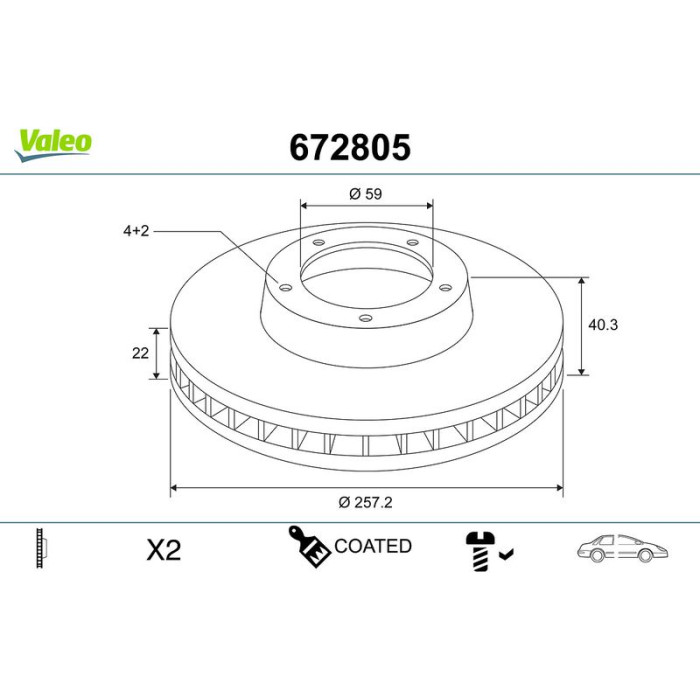 Valeo 672805 Bremsscheibe COATED Valeo 672805 Bremsscheibe COATED