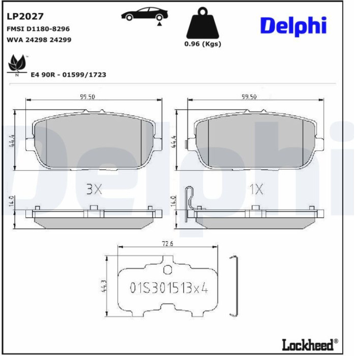 Delphi LP2027 Bremsbelagsatz, Scheibenbremse Delphi LP2027 Bremsbelagsatz, Scheibenbremse