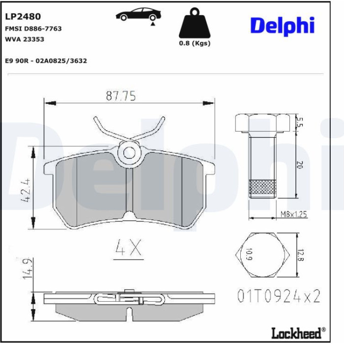 Delphi LP2480 Bremsbelagsatz, Scheibenbremse Delphi LP2480 Bremsbelagsatz, Scheibenbremse