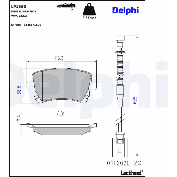 Delphi LP1860 Bremsbelagsatz, Scheibenbremse Delphi LP1860 Bremsbelagsatz, Scheibenbremse