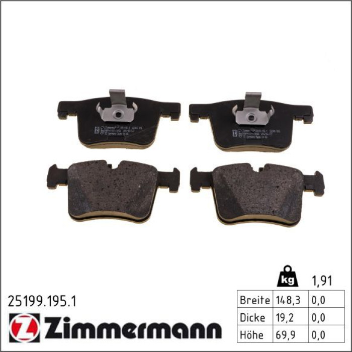 Zimmermann 25199.195.1 Bremsbelagsatz, Scheibenbremse Zimmermann 25199.195.1 Bremsbelagsatz, Scheibenbremse